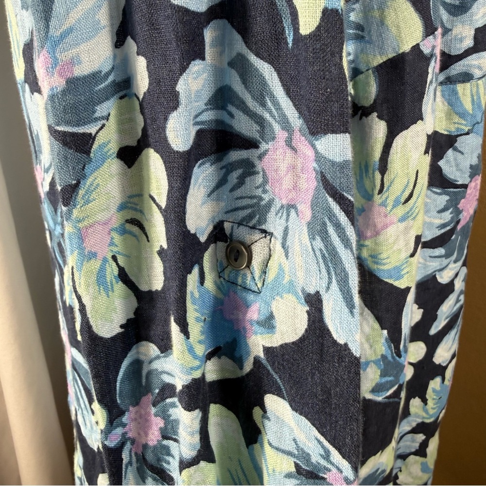 Linen Button Up Long‎ Adjustable Sleeve Navy Floral Charter Club Women’s Size 2X - Picture 8 of 11
